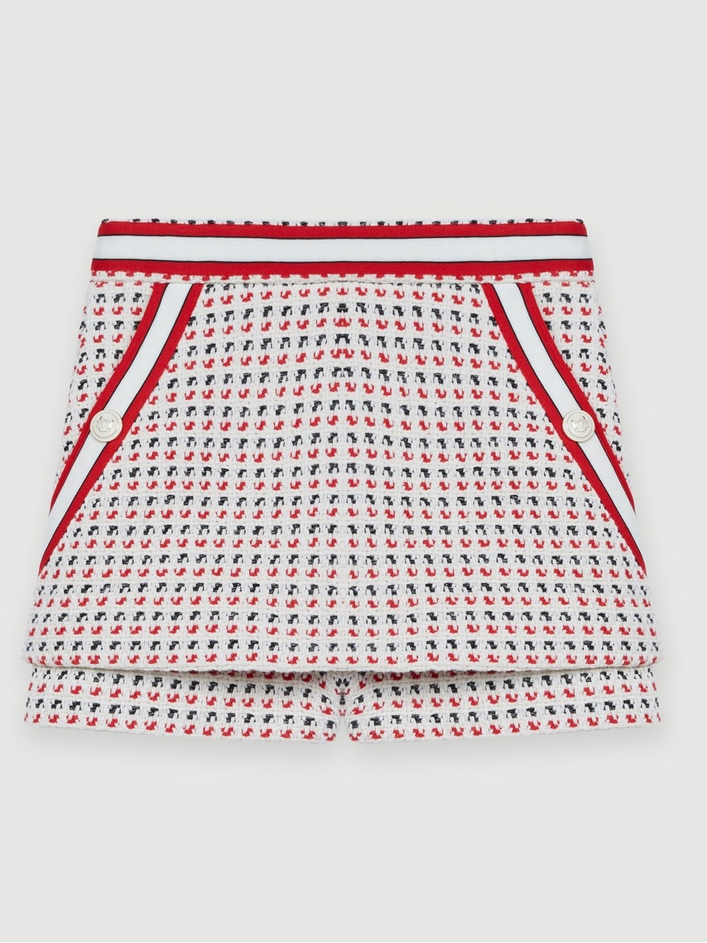 Maje Cream Tweed Skort with Red and Black Accents